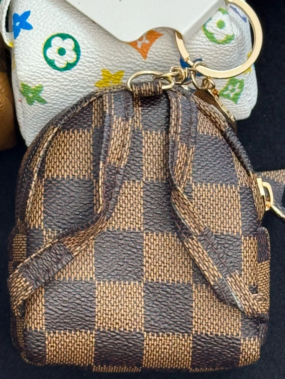 NWT Yolanda Mini Backpack Keychain Bag charm Coin Purse Wallet Brown Checkered